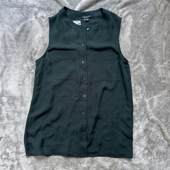 NWT Theory Hetalla Forest Green Sleeveless Blouse Tank - Picture 1 of 3